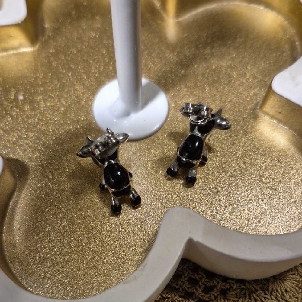 Betsey Johnson Black and White Cow Earrings with Pink Accents - Picture 3 of 4